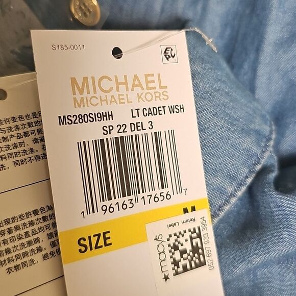 Michael Michael Kors Short Sleeve Chambray Shirt Dress Light Cadet Wash - Picture 5 of 5